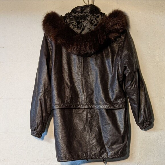 Vintage Jacqueline Ferrar leather coat Small fur trim detachable hood brown - Picture 2 of 9